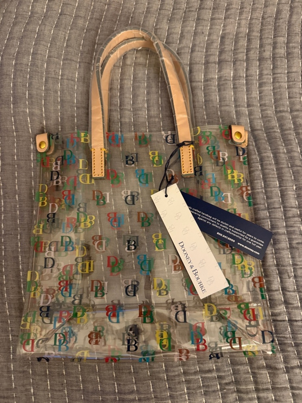 Dooney & Bourke Clear Multicolor Logo Mini Tote Bag with Tan Handles